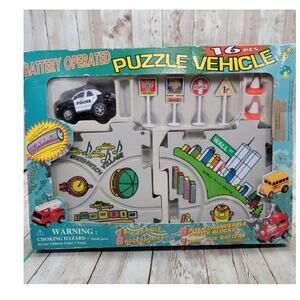 Battery Operated 16 Pieces Puzzle Vehicle Set Police Car